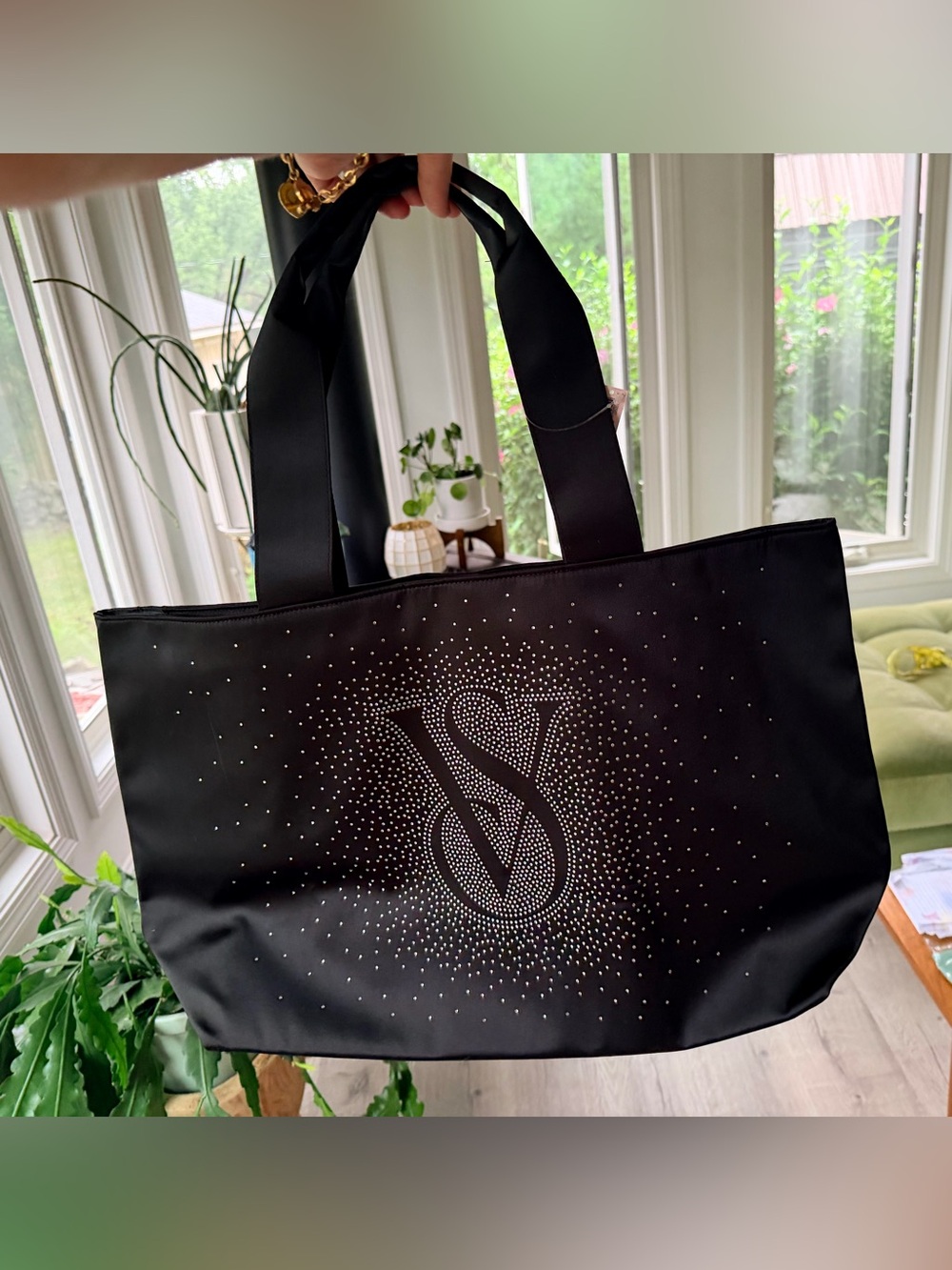 Victoria’s Secret Black Crystal Embedded XL Tote NEW/Tag Attached.